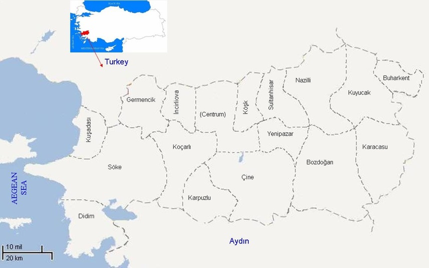 Aydin, Aydın, map, harita, districts, ilçeler, neighbors, Kusadasi, Didim, Soke, Karacasu
