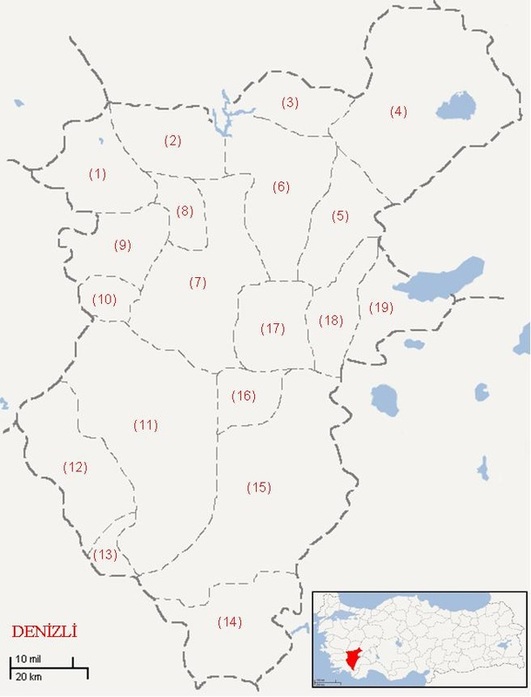 Denizli, map, harita, districts, ilçeler, neighbors, Akkoy, Pamukkale, Hierapolis