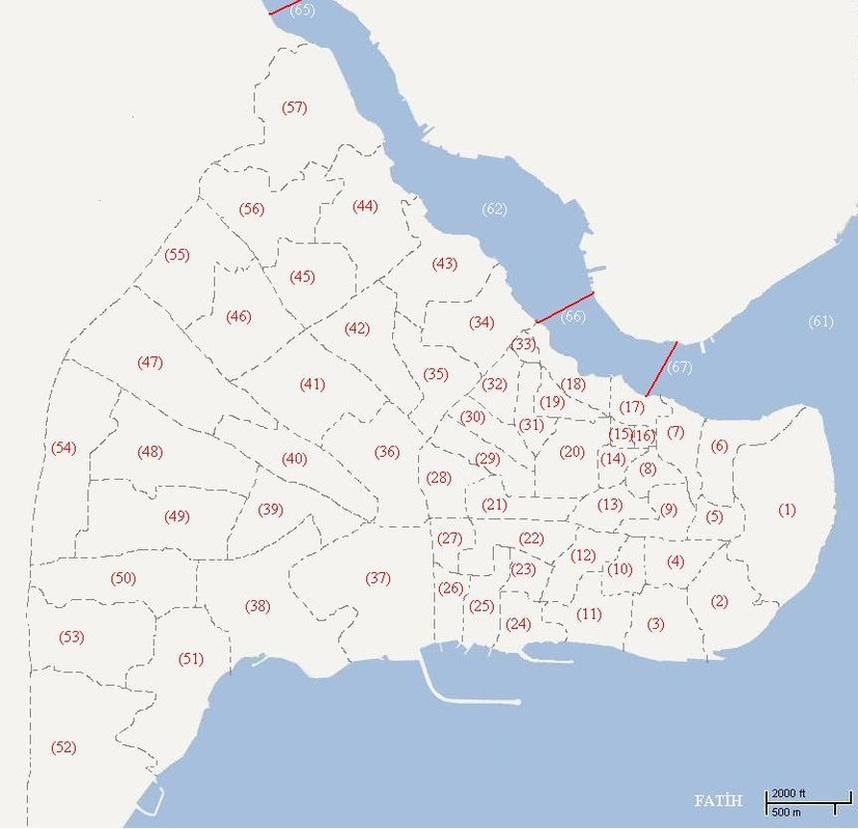Istanbul, İstanbul, map, harita, districts, ilçeler, Fatih, neighbors